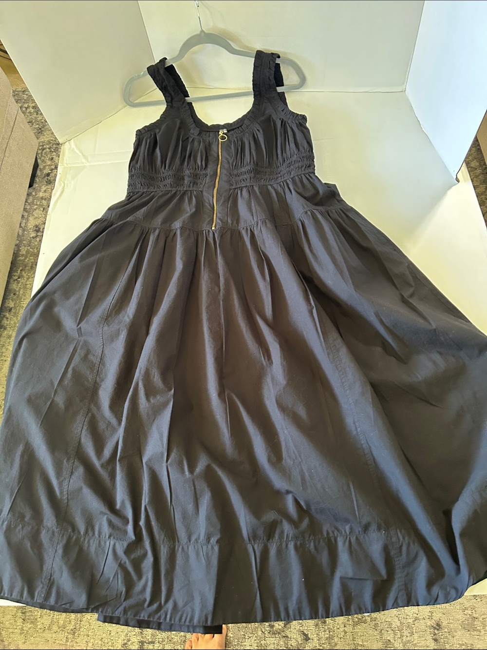 ANTHROPOLOGY COTTON SCOOP-NECK SMOCKED POPLIN MIDI DRESS SIZE L - Picture 8 of 13